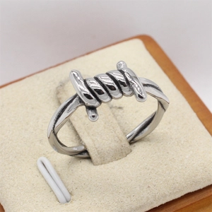 Vintage Barbed Wire Men Stainless Steel Ring Punk Industrial Style Gothic Steel Color Band Ring For Men Jewelry