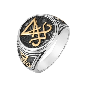 Viking Sigil Of Lucifer Signet Ring For Men Stainless Steel Punk Gothic Occult Symbol Two Tone Gold Silver Vintage Band Ring