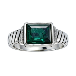 Anillo vintage para hombre de acero inoxidable con gema verde rectangular y textura