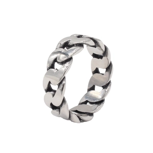 Retro Cuban link silver chain ring with vintage oxidized finish for men in stainless steel