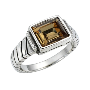Anillo vintage de acero inoxidable para hombre con gema marrón rectangular y acabado plata