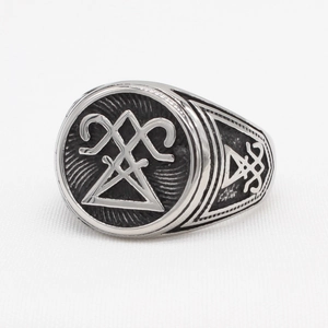 Retro vintage Viking signet ring for men in stainless steel with gothic mystic symbols