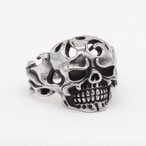 Vintage gothic skull ring for men, punk style stainless steel jewelry with retro finish