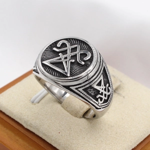 Vintage Viking Sigil of Lucifer ring in retro silver stainless steel for men