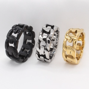 Herren Retro Edelstahl-Ringe mit kubanischem Kettendesign in Schwarz, Silber und Gold