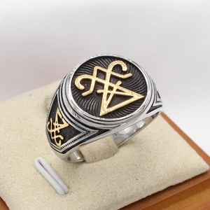 Retro Viking Sigil of Lucifer ring for men in stainless steel with punk occult style