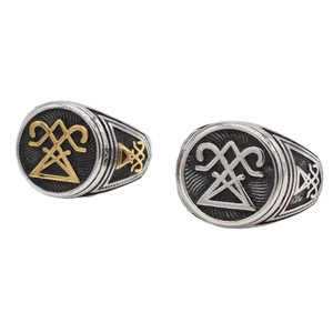 Retro Viking signet rings for men in antique silver and gold finish with mystic symbols