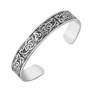 Viking Titanium Steel Celtic Knot Cuff Bracelet Retro Nordic Triquetra Bangle For Men Vintage Distressed Adjustable Jewelry