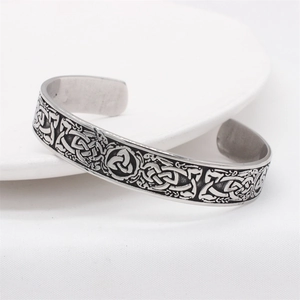 Vintage Viking titanium steel cuff bracelet with Celtic knot engravings for men