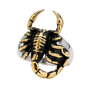 Retro punk scorpion ring in silver gold and black stainless steel for men