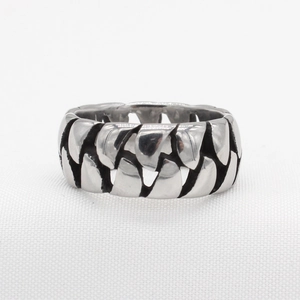 Retro punk style stainless steel ring featuring an industrial interlocking chain design