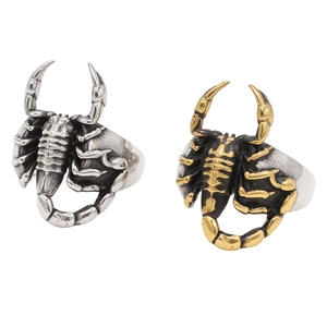 Vintage scorpion mens ring in silver and two-tone gold punk gothic stainless steel jewelry