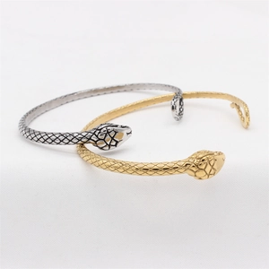 Vintage titanium steel snake cuff bracelets in gold and silver with mesh scale texture