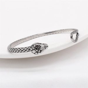 Vintage titanium steel snake cuff bracelet with realistic scales and adjustable open design