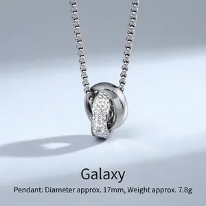 Elegant titanium steel necklace featuring interlocking rings with pavé set crystals
