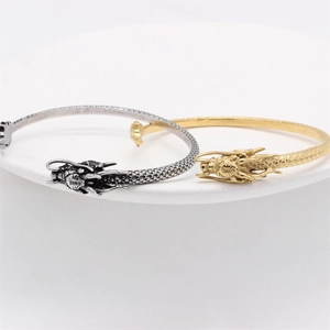 Retro Drachenkopf-Armreifen für Herren in Vintage Gold und Silber aus Edelstahl