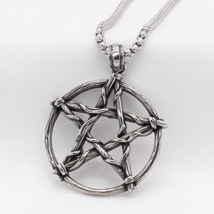 Pendentif pentagramme rétro en acier inoxydable argenté avec design texture épines