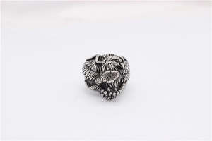 Detailed relief of vintage eagle and snake motif on a silver men's steel ring