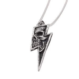 Vintage Stainless Steel Lightning Skull Pendant Necklace Punk Gothic Personality Jewelry For Men Women Antique Silver