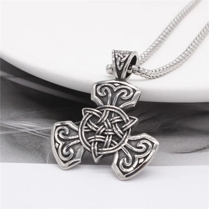 Nordic Viking Mjolnir pendant in silver stainless steel with Celtic knot engravings
