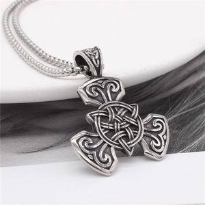 Vintage Viking Celtic knot pendant necklace for men in oxidized silver steel finish