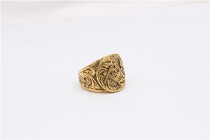 Detailed close-up of vintage Masonic Freemasonry ring with G compass symbol