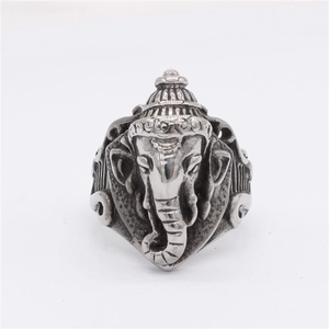 Vintage stainless steel Ganesha elephant ring for men with intricate religious details