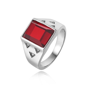 Bague Chevalière Vintage en Acier Titane pour Hommes Femmes Rectangle Bleu Rouge Noir Strass Incrusté Géométrique Triangle Creux Bijoux