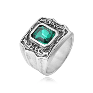 Bague pour Hommes en Acier au Titane Vintage Carré Sertie de Strass Style Cour Gravée Rétro Punk Gothique Bijoux