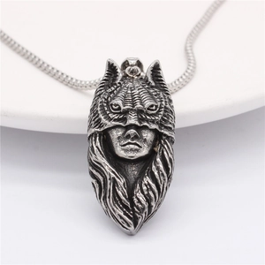 Pendentif collier punk rétro homme loup en acier inoxydable oxydé avec gravures