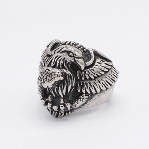 Retro eagle head and wings design stainless steel ring with antique silver finish