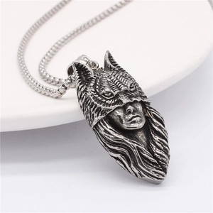 Collier punk loup-garou vintage avec pendentif tête de loup en argent vieilli
