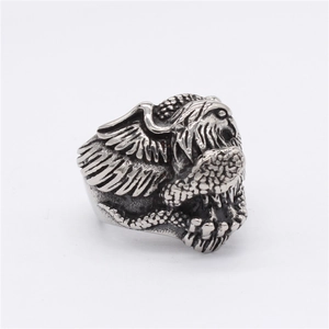 Retro stainless steel eagle and snake relief ring in vintage silver punk style