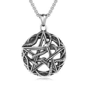 Collier Pendentif Pentagramme Serpent Gothique Vintage Homme Bijoux en Acier Titane Rond Creux Rétro pour Homme Cadeau