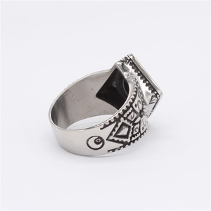 Vintage silver steel ring with tribal geometric engravings and antique finish