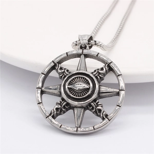 Retro stainless steel necklace with round All-Seeing Eye pendant and silver chain
