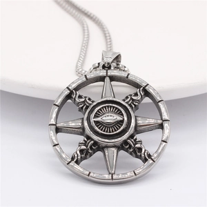 Retro stainless steel all-seeing eye compass pendant necklace with gothic punk details