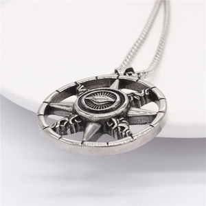 Retro stainless steel all-seeing eye pendant necklace with vintage silver finish on white stone