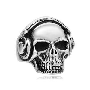 Anello in Acciaio Inossidabile Teschio con Cuffie Retro Punk per Uomo Gothic Rock Hip Hop Biker Anello Dito Gioielli Moda Regalo