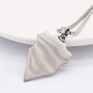 Vintage stainless steel dragon shield pendant necklace with a brushed silver finish and box chain