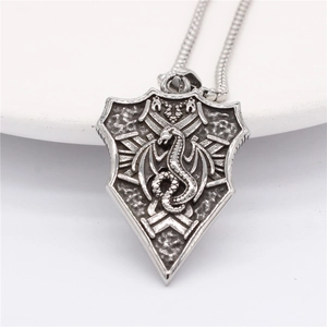 Retro stainless steel dragon shield necklace pendant with vintage silver oxidized finish