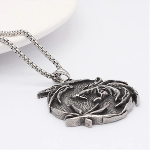 Vintage silver dragon relief pendant necklace with stainless steel box chain for men