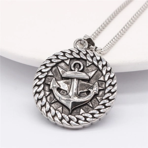 Collier vintage pour homme avec pendentif ancre nautique et boussole en acier inoxydable