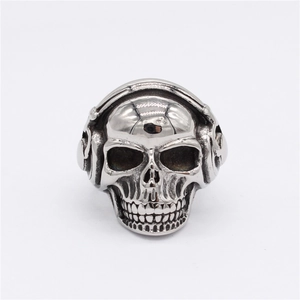 Anello teschio punk retrò con design a cuffia in acciaio inossidabile per uomini