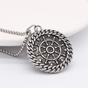 Collier vintage pour homme avec pendentif gouvernail en acier et chaîne box