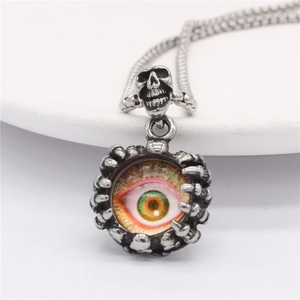 Retro gothic evil eye skull pendant necklace in vintage stainless steel finish