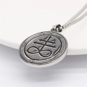Vintage silver Leviathan cross pendant necklace in stainless steel with box chain detail