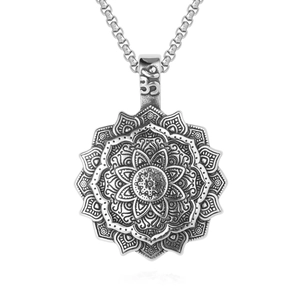 Vintage Titanium Steel Mandala Lotus Pendant For Men Women Retro Om Symbol Engraved Ethnic Buddhist Jewelry Pendant Only