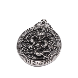 Vintage Titanium Steel Dragon Pendant For Men Round Medal Relief Carving Chinese Style Distressed Pendant Jewelry No Chain