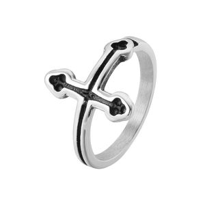 Bague Croix en Acier Titane Vintage Gothique Argent Noir Vieilli Anneau pour Hommes Femmes Bijoux Punk Accessoire